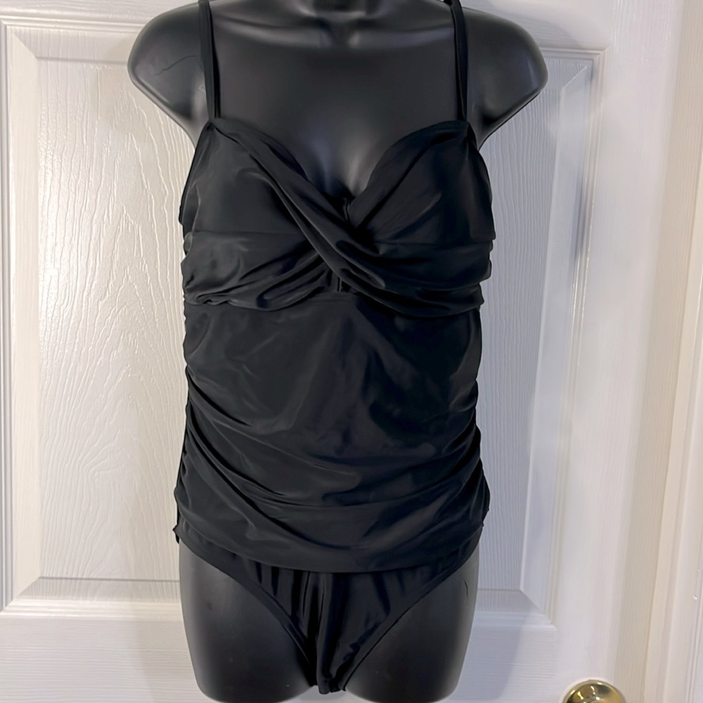 Shore Shapes black one piece swim suit, size 12. NWOT.